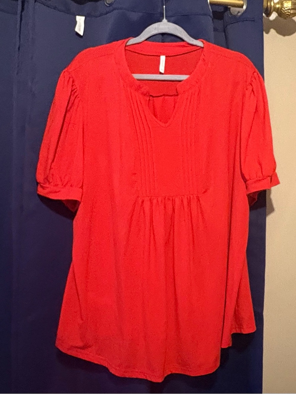 Bright Red Short-Sleeve Pintuck Peasant Blouse
